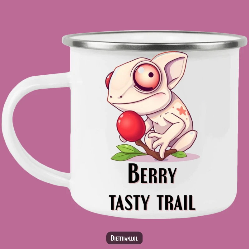 Funny Chameleon Berry Camp Mug: Colorful Sips for Your Adventures
