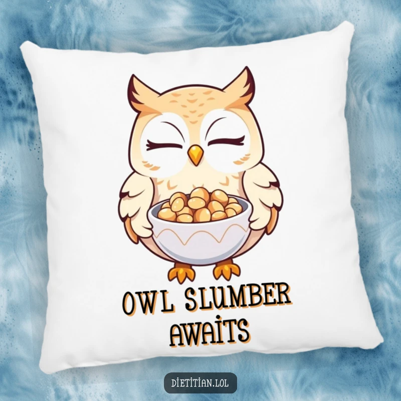 Funny owl pillow featuring a winking owl offering seeds, offering comfort and a touch of wise humor.