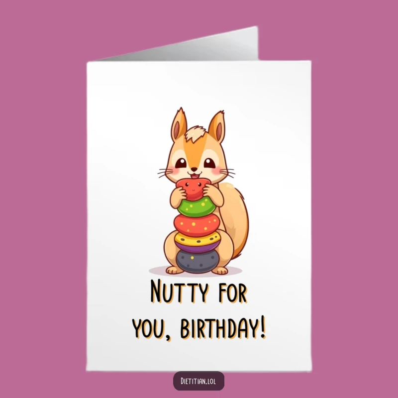 Free Printable Birthday Card: Silly Squirrel Fruit Tower, Funny Downloadable Gift for Friends